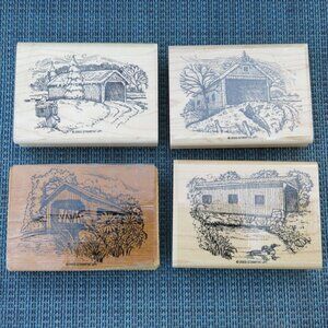 Vintage Stampin' Up! 2003 Changing Seasons Lithograph Wood Rubber Stamps in Box